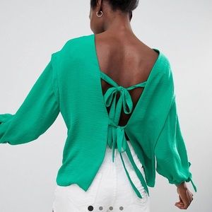 ASOS Green Open Back Bow Top/Blouse